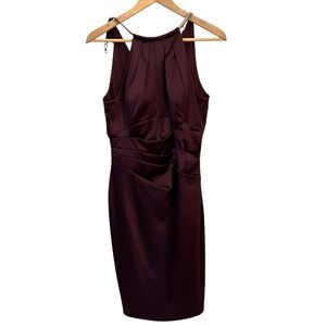 Eliza J. Purple‎ Eggplant Silky Pleated Sleeveless Bodcon Formal Dress Size 6